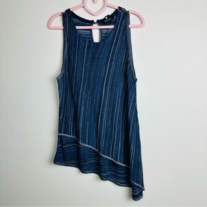 White House Black Market Asymmetric Navy Striped Tank Top Size XL